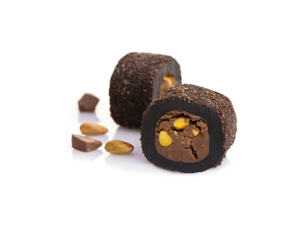 Lokoum au chocolat et aux pistaches enrobé de noix de coco au cacao