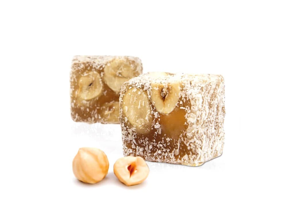 Lokoum doublement torréfié à la noisette, enrobé de noix de coco