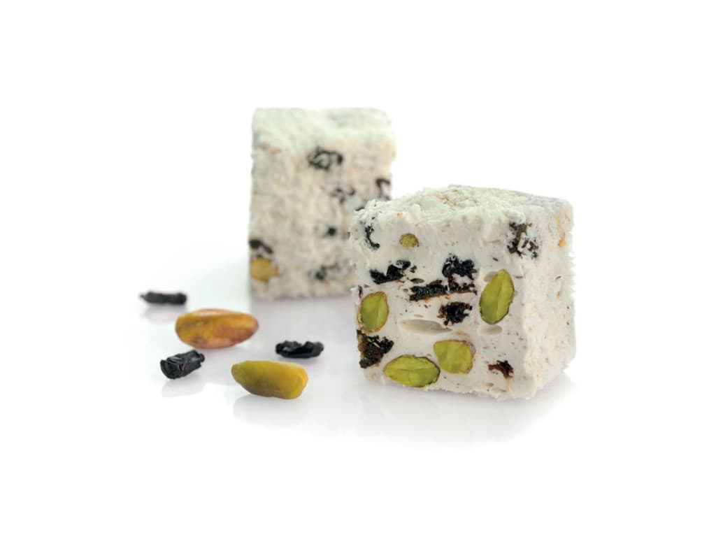 Lokoum Sultan aux raisins et à la pistache, enrobé de noix de coco