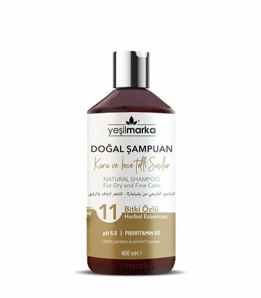 Shampooing naturel Yeşil Marka pour cheveux secs et fins, 400 ml