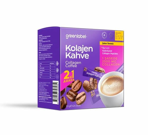 Green Label Kutulu collagène kahve stick 3,5g x 24 stick