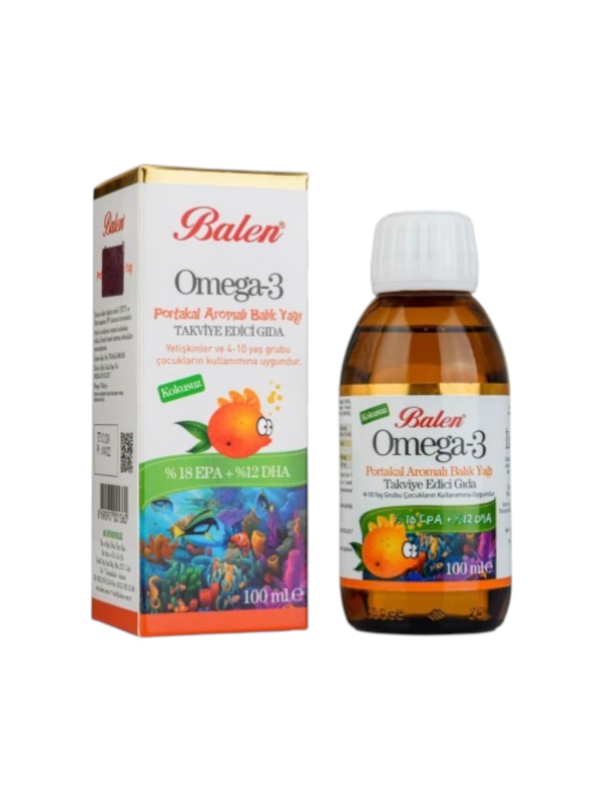 Oméga 3 Balen liquide à l’orange, huile de poisson – 100 ml